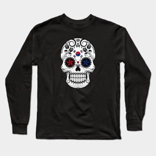 South Korean Flag Sugar Skull with Roses Long Sleeve T-Shirt